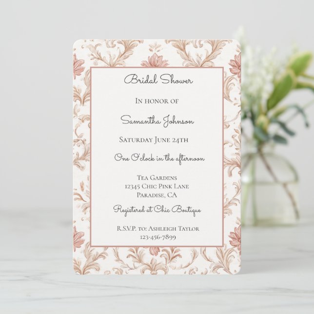 Invitation Douce Robe Florale Rose Crème Blanc pour Baby Show (Debout devant)