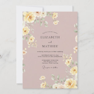 Invitation Douce Rose Jaune Pâle Fleur de Mariage