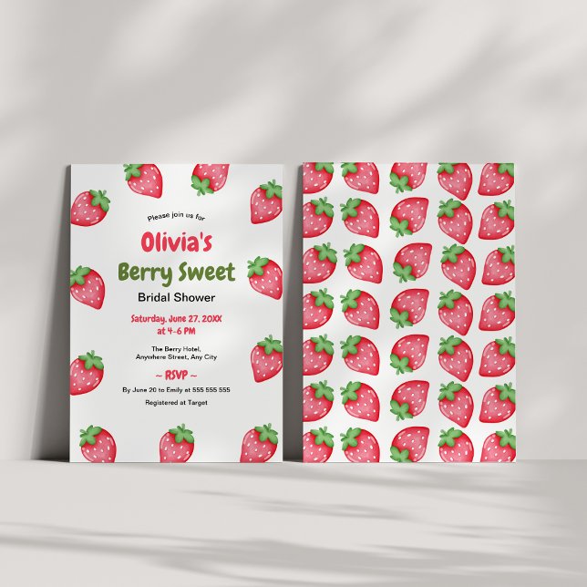 Invitation Douce rose rouge fraise Fête de mariage  (Berry Sweet Pink Red Strawberry Bridal Shower Invitation )