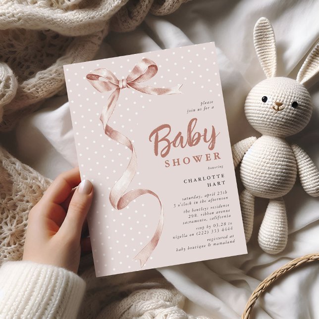 Invitation Douce Ruban à Nœud Papillon de Fête de Naissance p (Créateur téléchargé)