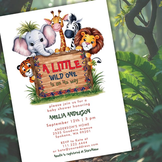 Invitation Douce Safari Animaux de la Jungle Wild One Baby Sh (Créateur téléchargé)
