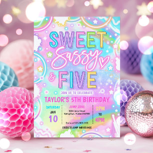 Invitation Douce Sassy Et Cinq Néon Arc-En-Ciel 5ème Annivers