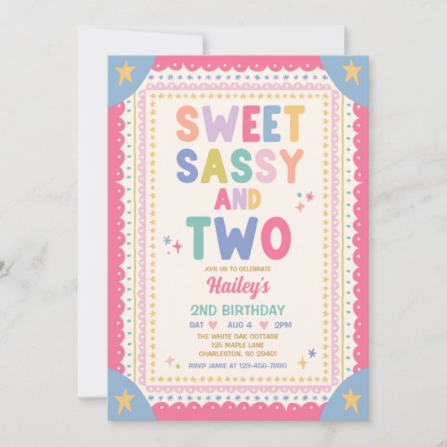 Invitation Douce Sassy Et Deux Fille Capricieuse 2ème Anniver (Devant)