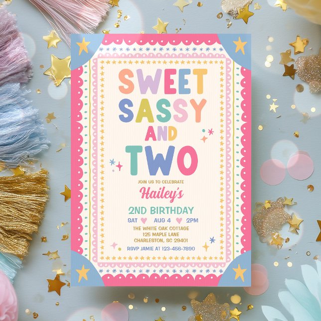 Invitation Douce Sassy Et Deux Fille Capricieuse 2ème Anniver (Créateur téléchargé)