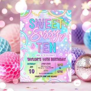 Invitation Douce Sassy Et Dix Anniversaire Néon Arc-En-Ciel 1