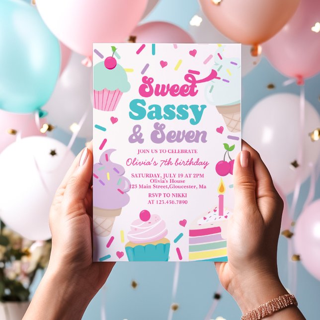 Invitation Douce Sassy et Sept Glace et Gâteau d'anniversaire (Créateur téléchargé)