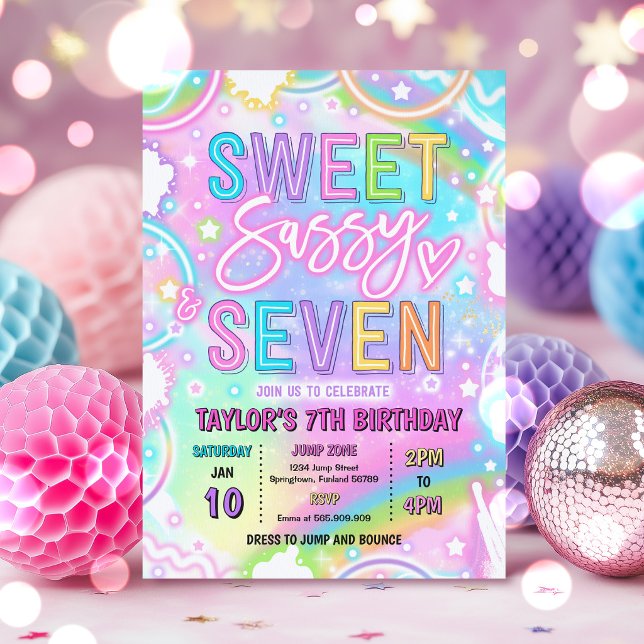 Invitation Douce Sassy Et Sept Néon Arc-En-Ciel 7ème Annivers (Créateur téléchargé)