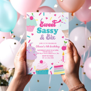 Invitation Douce Sassy et Six Glace et Gâteau d'anniversaire