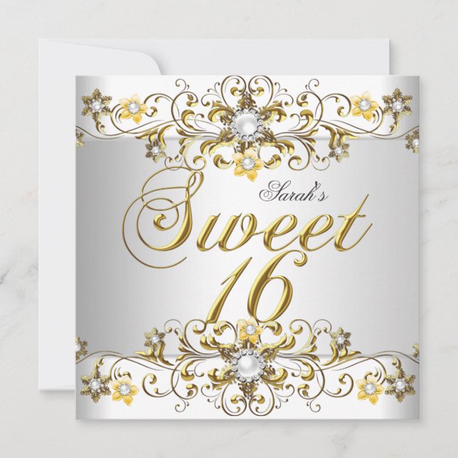 Invitation Douce Seize 16 Anniversaire Jaune Or Diamant 5 (Devant)