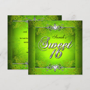 Invitation Douce Seize 16 Anniversaire Vert Citron Argent