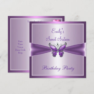 Invitation Douce Seize 16 ans Anniversaire Papillon Mauve Vio