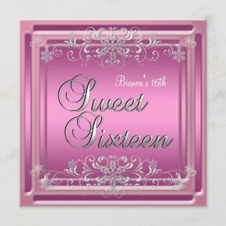Invitation Douce Seize 16 Ans Anniversaire Rose Argent Teen F