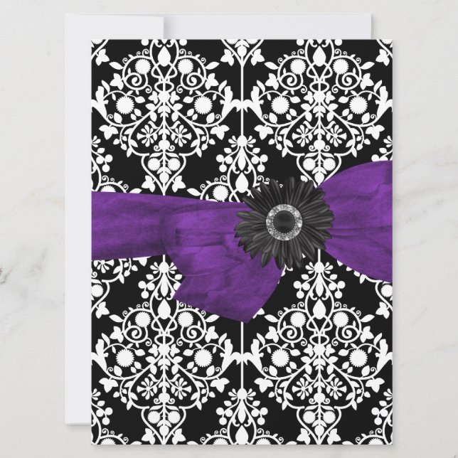 Invitation Douce Seize 16 Damassé Fleur Noir Blanc Violet (Devant)