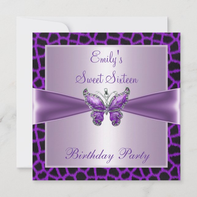 Invitation Douce Seize 16 Mauve Papillon Anniversaire 2 (Devant)