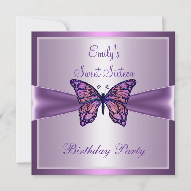 Invitation Douce Seize 16 Mauve Papillon Violet Anniversaire  (Devant)