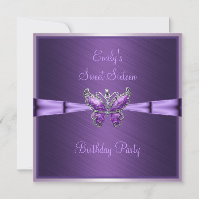 Invitation Douce Seize 16 Papillon Violet Anniversaire 2 (Devant)