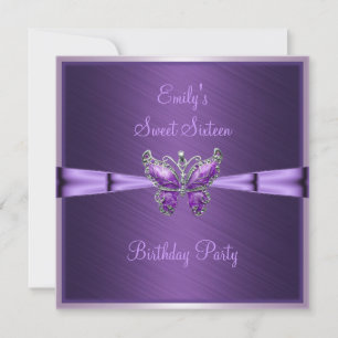 Invitation Douce Seize 16 Papillon Violet Anniversaire 2