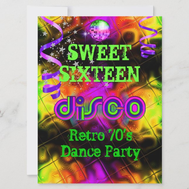 Invitation Douce Seize 16 Rétro Disco Dance Party des années  (Devant)