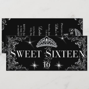 Invitation Douce Seize 16 Royale Noir Couronne d'Argent