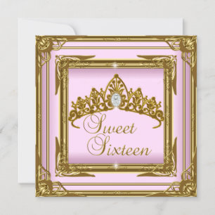 Invitation Douce Seize 16 Tiara Rose Paillettes Dorées