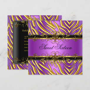 Invitation Douce Seize 16 Zèbre Violet Or Noir