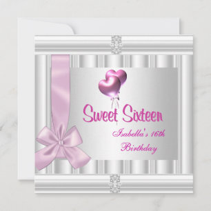 Invitation Douce Seize 16ème Élégant Bijou Blanc Rose