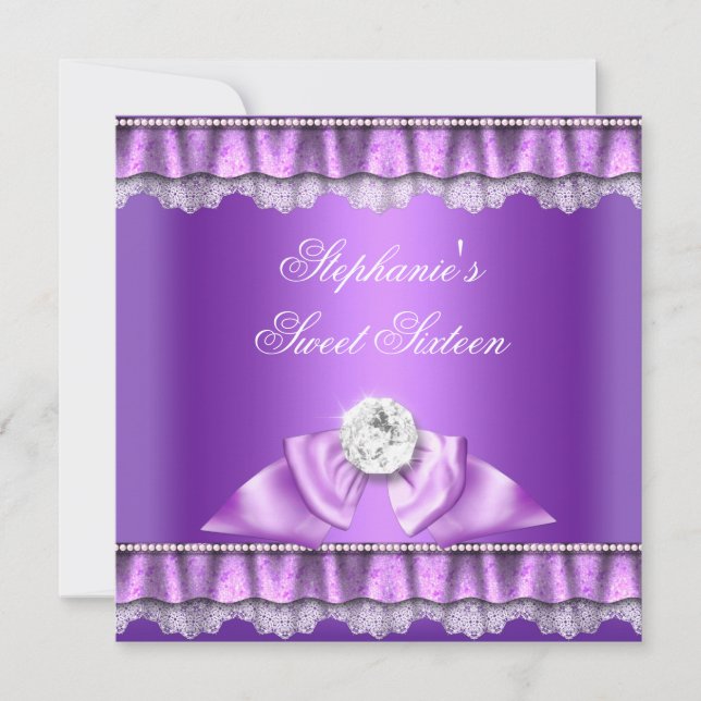 Invitation Douce Seize Ans Fête d'anniversaire Ruban Violet (Devant)