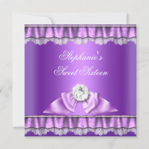 Invitation Douce Seize Ans Fête d'Anniversaire Ruban Violet