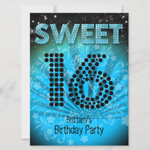 Invitation Douce Seize Ans Fête Sweet 16 Bleu Sarcelle Noir