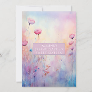 Invitation Douce Seize Ans Fleurs de printemps rose bleu