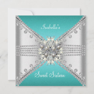 Invitation Douce Seize Ans Papillon Bleu Turquoise Argent