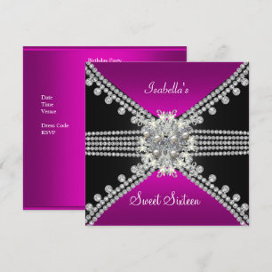 Invitation Douce Seize Ans Papillon Rose Chaude Noir