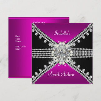 Invitation Douce Seize Ans Papillon Rose Chaude Noir