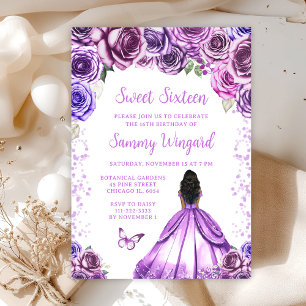 Invitation Douce Seize Ans Princesse Peau Foncé Violet Clair