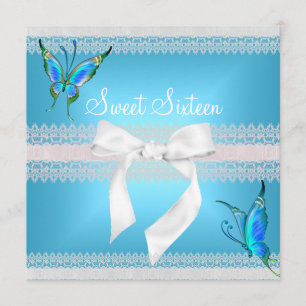 Invitation Douce Seize Seize Lace sarcelle Bleu Papillon