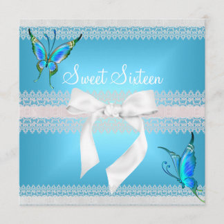 Invitation Douce Seize Seize Lace sarcelle Bleu Papillon