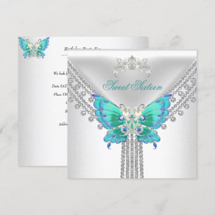 Invitation Douce Seize Seize Papillon Bleu Turquoise Blanc