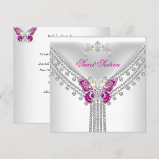 Invitation Douce Seize Seize Papillon Rose Blanc