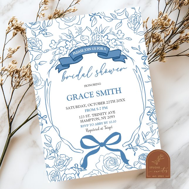 Invitation Douce soirée de mariage Blue Chinoiserie (Créateur téléchargé)