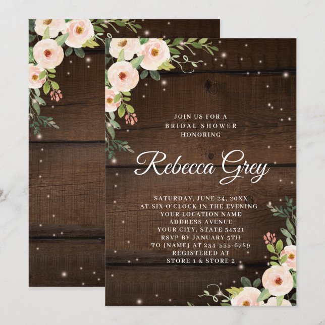 Invitation Douce soirée de mariage rustique et floral (Devant / Derrière)