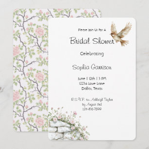 Invitation Douce Touche Rose Floral Oiseau Mariage