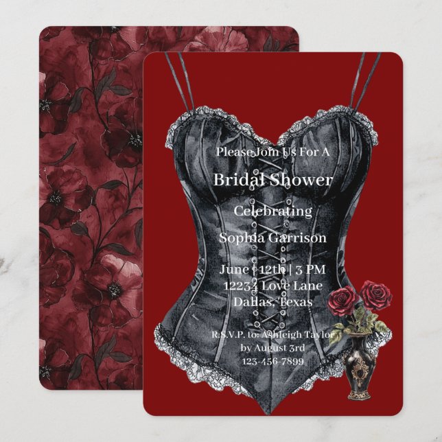 Invitation Douce Touche Rose Florale Oiseaux Mariage (Devant / Derrière)