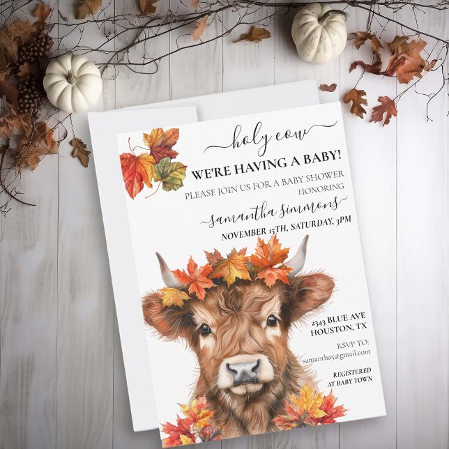 Invitation Douce Vache Automne Highland Veau Baby Shower  (Créateur téléchargé)