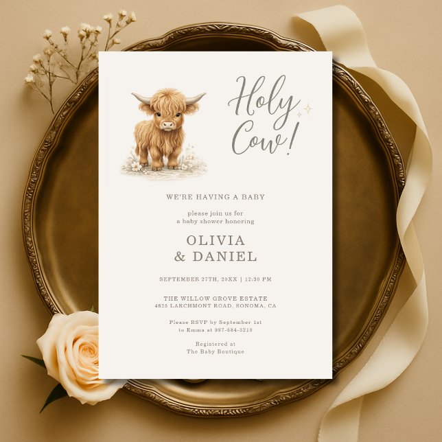 Invitation Douce Vache Couples Baby Shower Highland Cow (Créateur téléchargé)