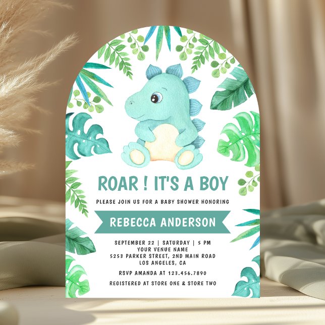 Invitation Douce verdure Dinosaure sarcelle Baby Shower (Créateur téléchargé)