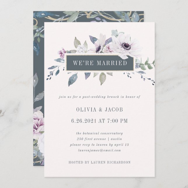 Invitation Douce Violette Floral Blush et Gris | Nous sommes  (Devant / Derrière)