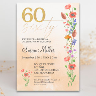 Invitation Douce Wildflower 60e Anniversaire Pour Elle - 60 A