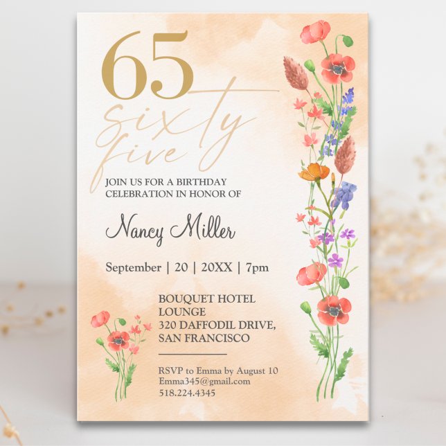 Invitation Douce Wildflower 65e Anniversaire Pour Elle - 65 A (Créateur téléchargé)