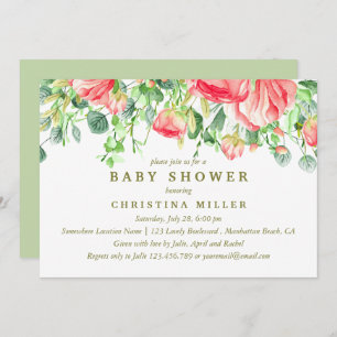 Invitation Doucement romantique   Baby shower des fleurs d'aq
