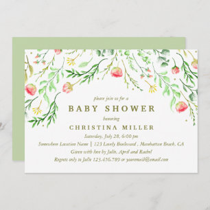 Invitation Doucement romantique   Baby shower des fleurs d'aq